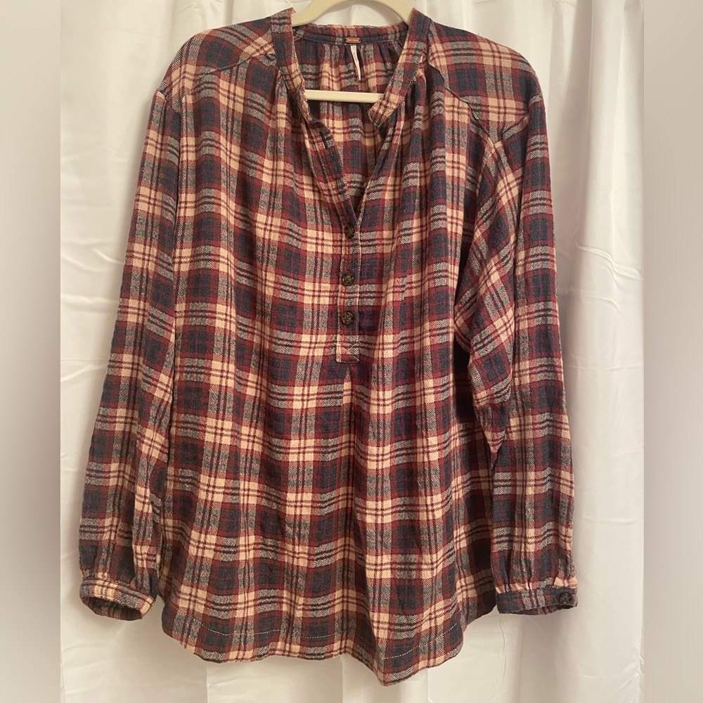 Free People Plaid Flowy Soft Flannel Top. OS /Medium